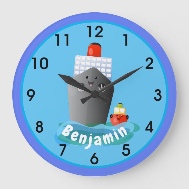 Reloj Redondo Grande Ilustracion de personalizado de embarcación de cru (Anverso)