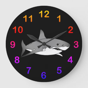 Reloj Redondo Grande Ilustracion de Personalizado de tiburón Guay