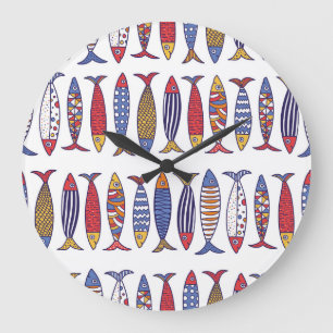 Reloj Redondo Grande Ilustracion De Pescado Cuto: Niños De Fondo Sin Pe