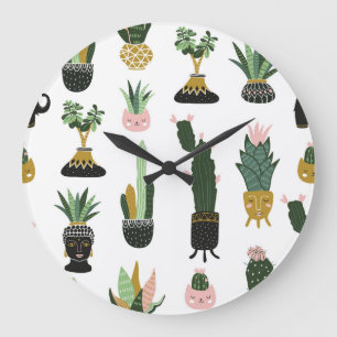 Reloj Redondo Grande Ilustracion de Plantas de Casa Tropical