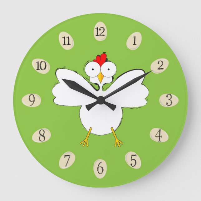 Reloj Redondo Grande ilustracion de pollo personalizado (Anverso)