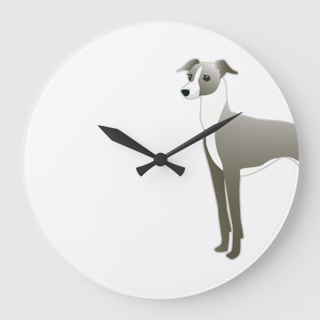 Reloj Redondo Grande Ilustracion de Raza de Perro de Greyhound italiano (Anverso)
