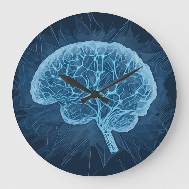 Reloj Redondo Grande Ilustracion de red cerebral - red neural (Anverso)
