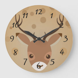 Reloj Redondo Grande Ilustración de reno sobre fondo marrón