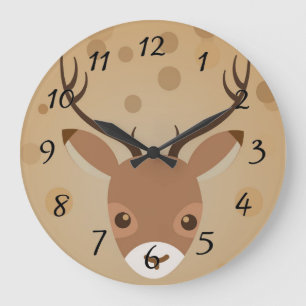 Reloj Redondo Grande Ilustración de reno sobre fondo marrón