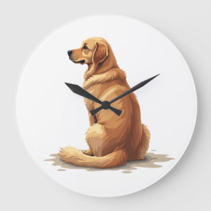 Reloj Redondo Grande Ilustración de retrato trasero de Golden Retriever