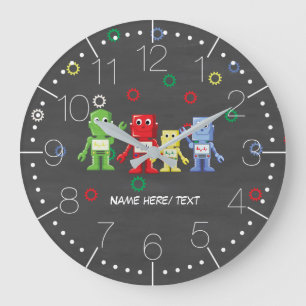 Reloj Redondo Grande Ilustracion de robots coloridos
