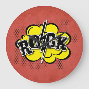 Reloj Redondo Grande Ilustracion de rock de estilo cómico