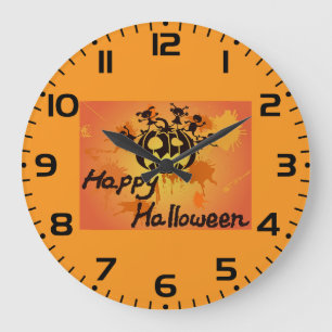 Reloj Redondo Grande Ilustración de silueta de calabaza feliz de Hallow