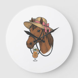 Reloj Redondo Grande Ilustración de sombrero de verano cóctel caballo v