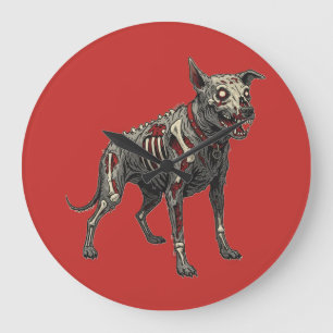 Reloj Redondo Grande Ilustración de terror de perro zombie no muerto