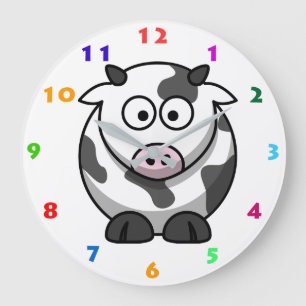 RELOJ REDONDO GRANDE ILUSTRACION DE VACAS CON NÚMEROS COLORIDOS PARA NI