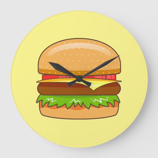 Reloj Redondo Grande Ilustración de vector de hamburguesa (Anverso)