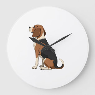 Reloj Redondo Grande Ilustración de vista trasera de perro Beagle vinta