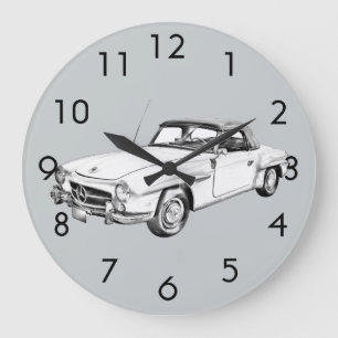Reloj Redondo Grande Ilustración del coche clásico Mercedes Benz 300 sl