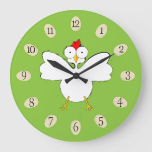 Reloj Redondo Grande Ilustracion del pollo del dibujo animado