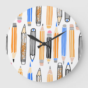 Reloj Redondo Grande Ilustracion dibujado a mano de lápiz de escuela
