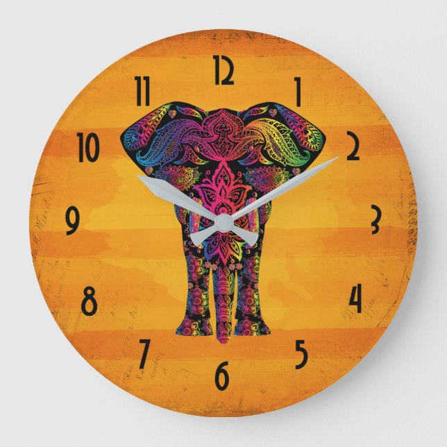Reloj Redondo Grande Ilustracion elefante brillante - Patrón decorativo (Anverso)
