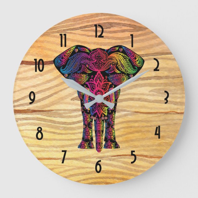 Reloj Redondo Grande Ilustracion elefante brillante - Patrón decorativo (Anverso)
