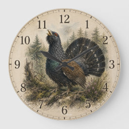 Reloj Redondo Grande Ilustración en acuarela del majestuoso urogallo