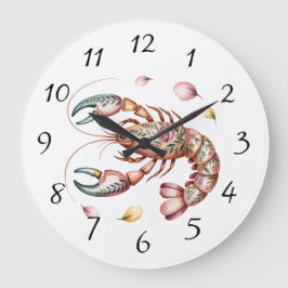 Reloj Redondo Grande Ilustracion Floral Folk Art Lobster