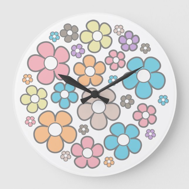 Reloj Redondo Grande Ilustracion floral simple (Anverso)