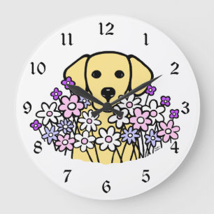 Reloj Redondo Grande Ilustracion hermoso 2 de Labrador del amarillo del