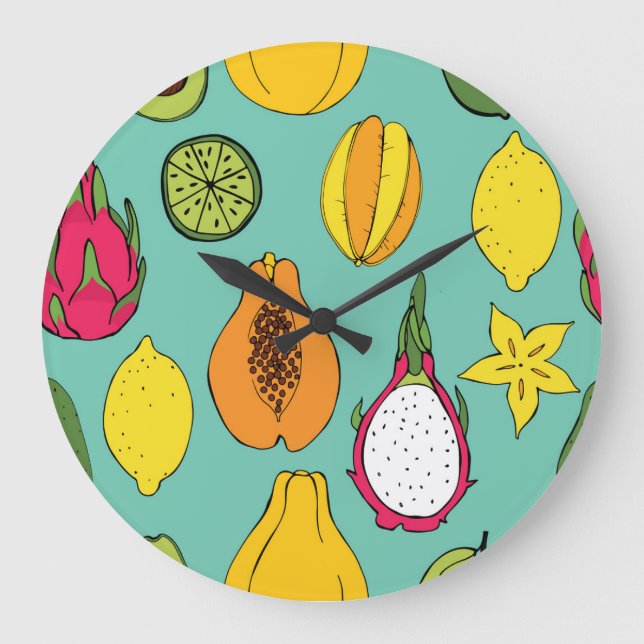 Reloj Redondo Grande Ilustracion inoxidable de frutas (Anverso)