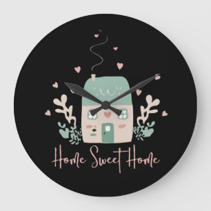 Reloj Redondo Grande Ilustración linda pastel de "Hogar Dulce Hogar" –
