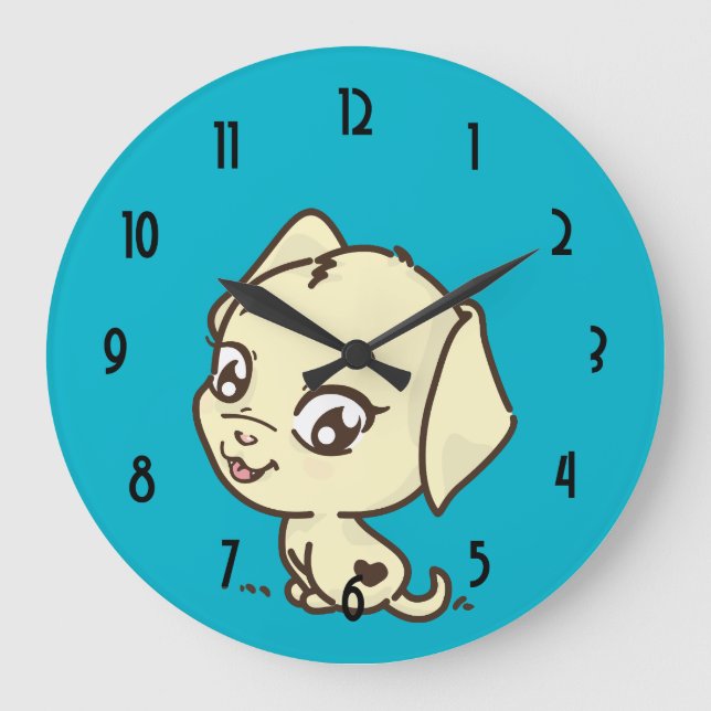 Reloj Redondo Grande Ilustracion lindo del perro de perrito (Anverso)