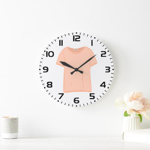 Reloj Redondo Grande Ilustración minimalista de camiseta de melocotón