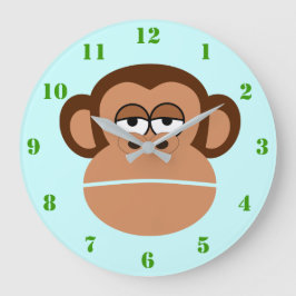 RELOJ REDONDO GRANDE ILUSTRACION MONKEY CON NÚMEROS VERDES PARA NIÑOS