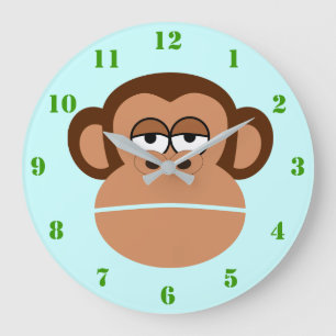 RELOJ REDONDO GRANDE ILUSTRACION MONKEY CON NÚMEROS VERDES PARA NIÑOS