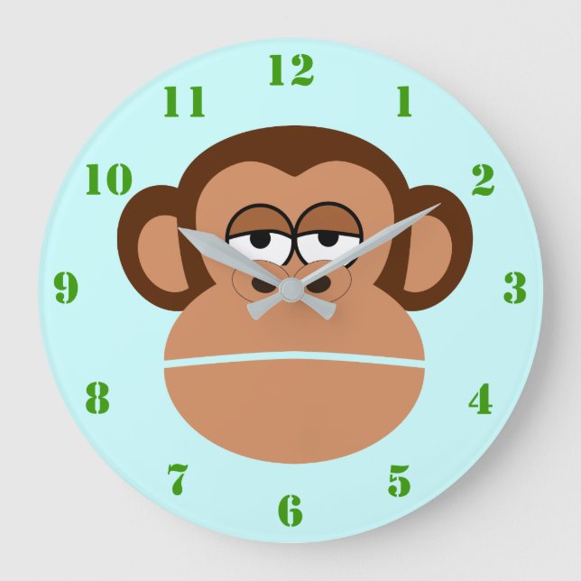 RELOJ REDONDO GRANDE ILUSTRACION MONKEY CON NÚMEROS VERDES PARA NIÑOS (Anverso)