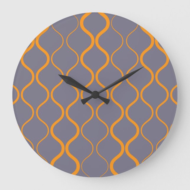 Reloj Redondo Grande Ilustracion ondulado amarillo, retro, fresco y mod (Anverso)