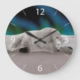 Reloj Redondo Grande Ilustración pacífica de oso polar ártico en la nat