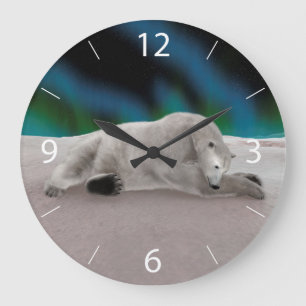 Reloj Redondo Grande Ilustración pacífica de oso polar ártico en la nat