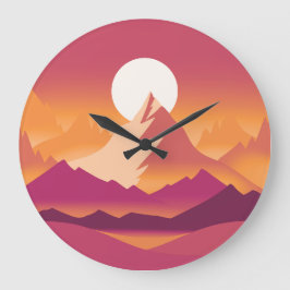 Reloj Redondo Grande Ilustracion paisajístico Desert Sun Mountain Peaks