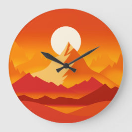 Reloj Redondo Grande Ilustracion paisajístico Sunset Mountain Peaks