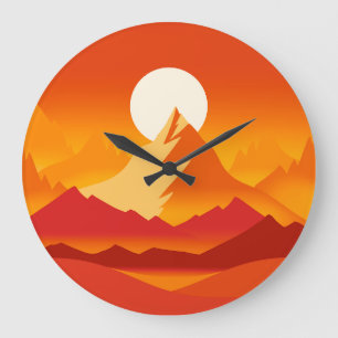 Reloj Redondo Grande Ilustracion paisajístico Sunset Mountain Peaks