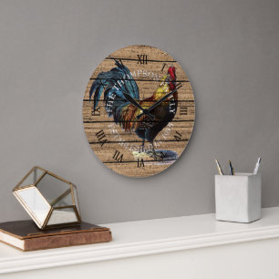 Reloj Redondo Grande Ilustración personalizada de gallo de granja