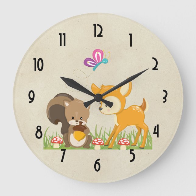 Reloj Redondo Grande Ilustracion Personalizado de criaturas de bosques  (Anverso)