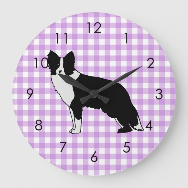 Reloj Redondo Grande Ilustracion Resumen de Perro Collie Fronterizo Gin (Anverso)
