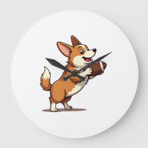 Reloj Redondo Grande Ilustración Retro Deportiva de Perro de Fútbol Cor