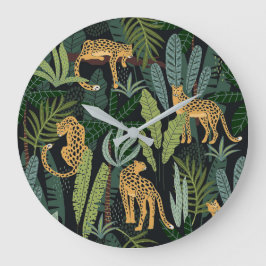 Reloj Redondo Grande Ilustracion selvático Leopard Jungle Seamless
