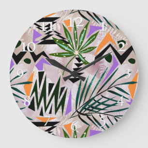 Reloj Redondo Grande Ilustracion tropical brillante de Hawái,