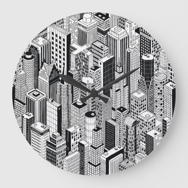 Reloj Redondo Grande Ilustracion urbano de rascacielos, sin costuras is (Anverso)
