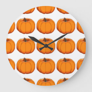 Reloj Redondo Grande Ilustracion vibrante de calabaza amarilla.