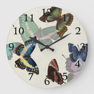Reloj Redondo Grande Ilustracion Vintage de mariposa