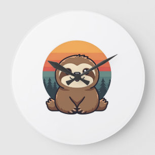 Reloj Redondo Grande Ilustración Vintage de Perezoso Arte Animal Retro